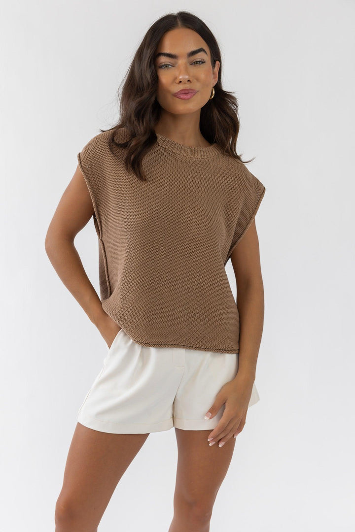 Knox Tan Exposed Hem Sweater - Final Sale