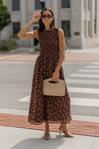 Fable Floral Midi Dress - Brown - Preorder