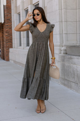 Ivanah Smocked Maxi Dress - Olive