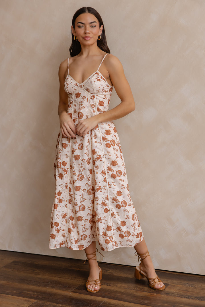 Leta Tan Embroidered Trim Dress