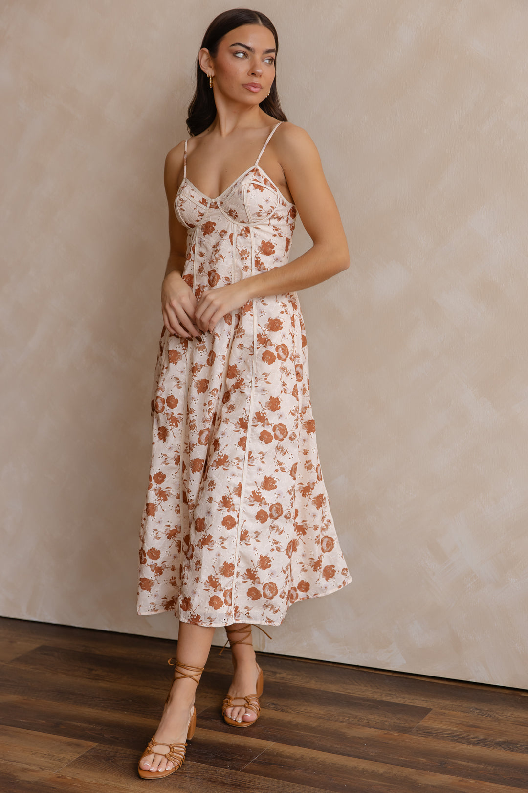 Leta Tan Embroidered Trim Dress