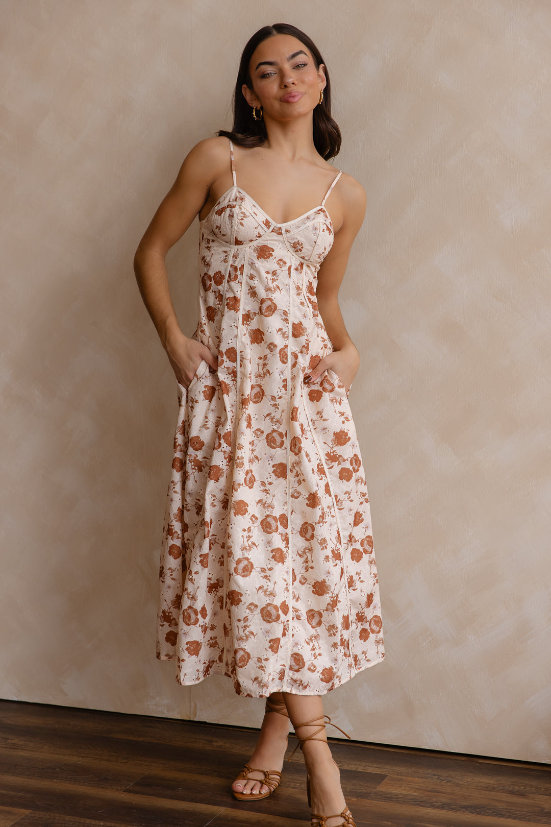 Leta Tan Embroidered Trim Dress