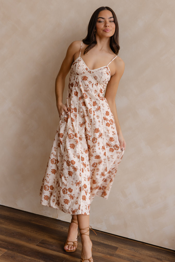 Leta Tan Embroidered Trim Dress