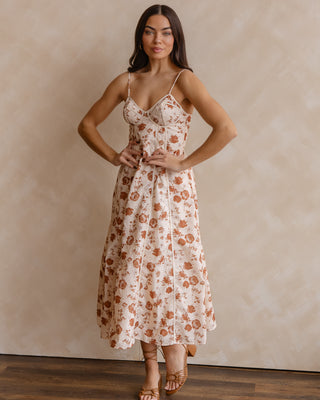 Leta Tan Embroidered Trim Dress