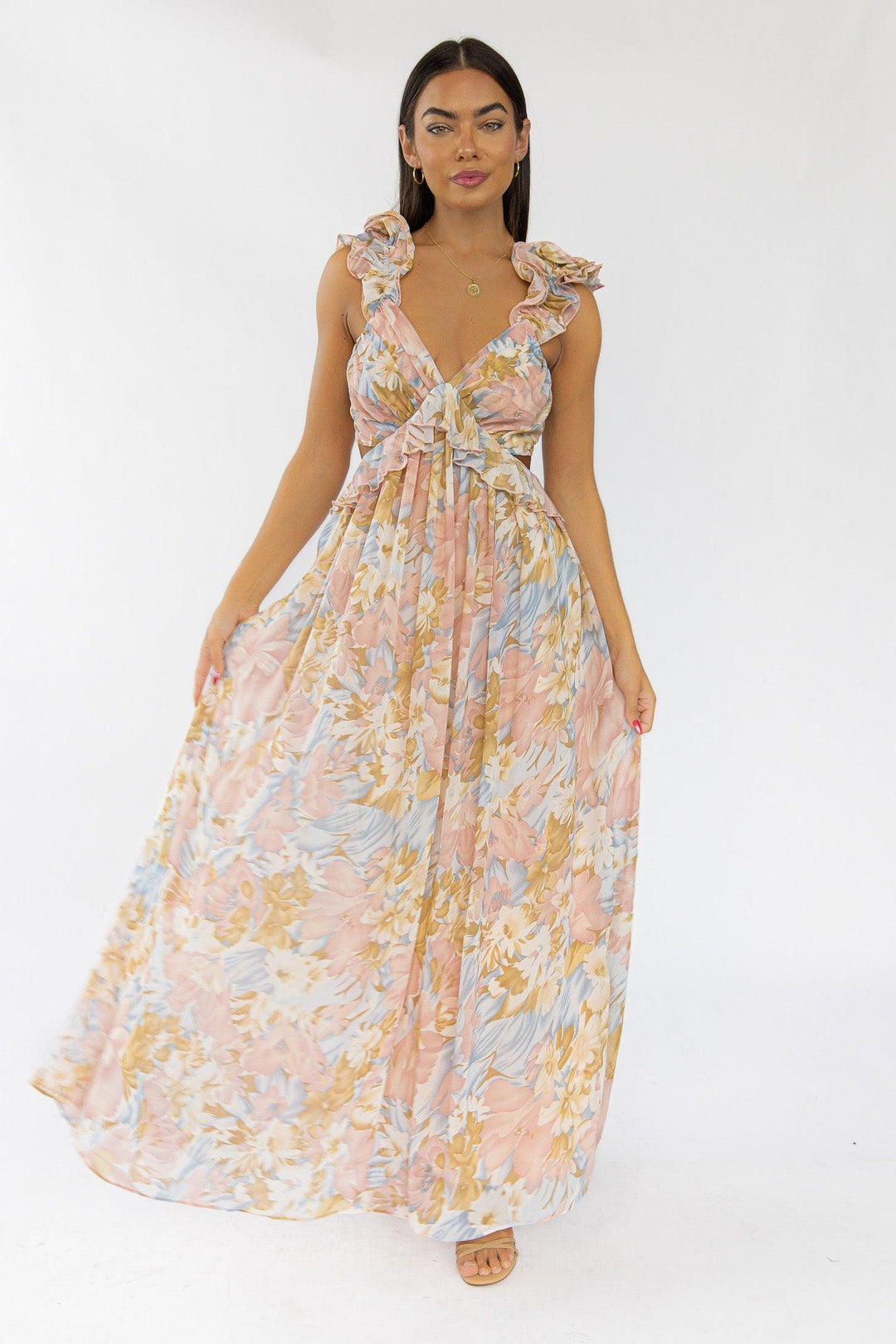 Liana Pink Floral Cutout Maxi Dress - Final Sale