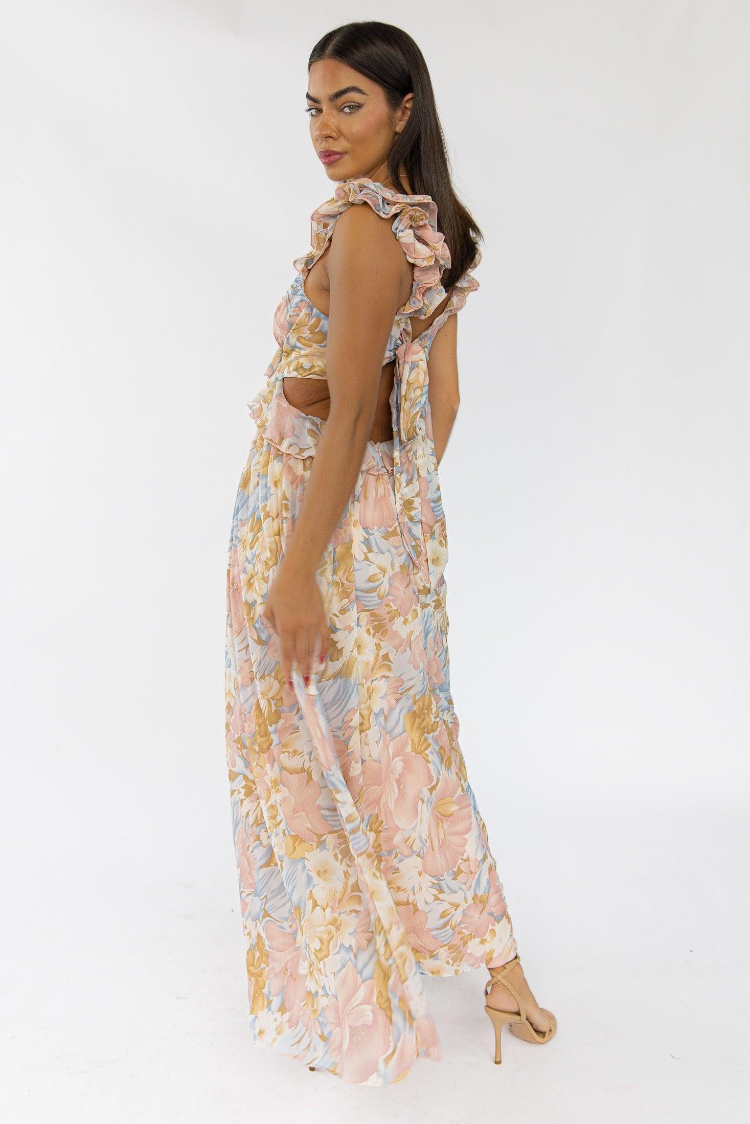 Liana Pink Floral Cutout Maxi Dress - Final Sale