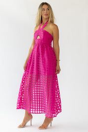 Lola Pink Checked Organza Midi Dress - Final Sale