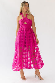 Lola Pink Checked Organza Midi Dress - Final Sale