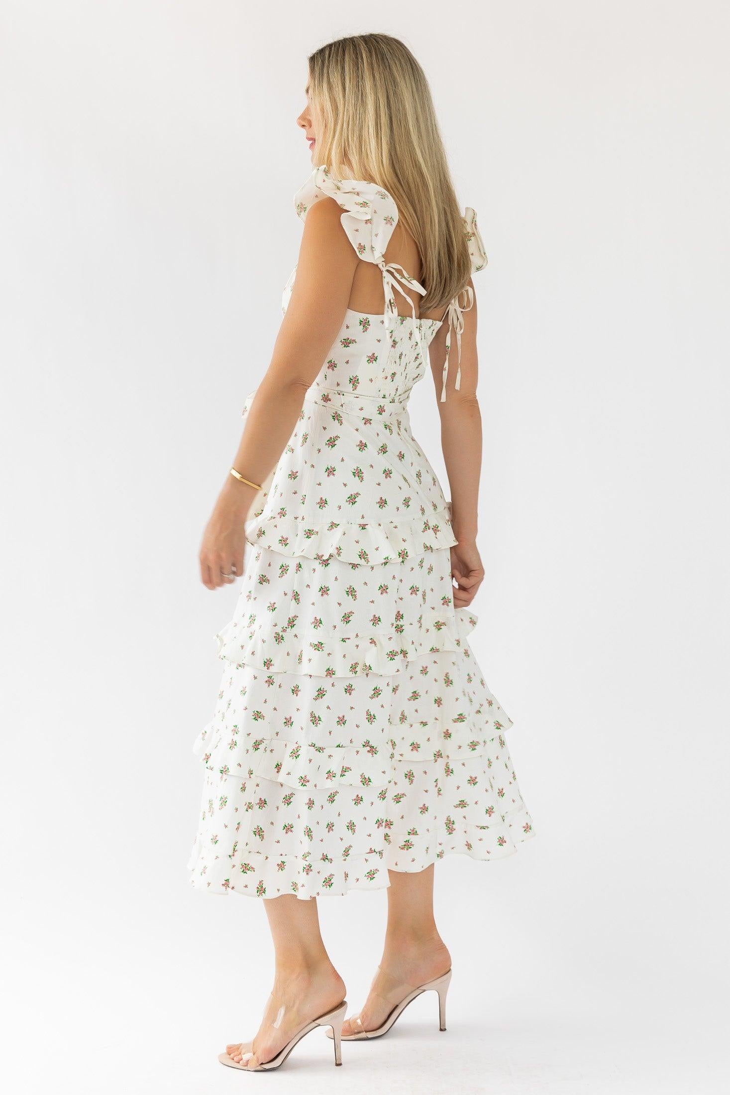 Luciana Cream Floral Midi Dress - Final Sale