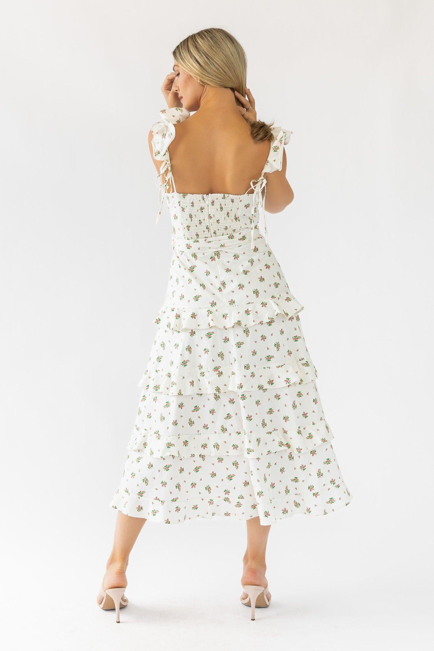 Luciana Cream Floral Midi Dress - Final Sale