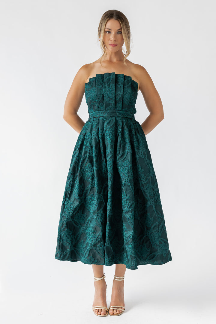 Marren Green Brocade Midi Dress - Final Sale