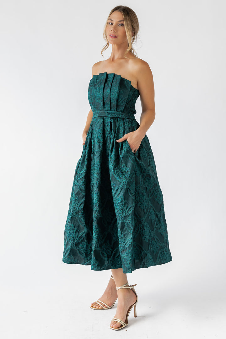 Marren Green Brocade Midi Dress - Final Sale