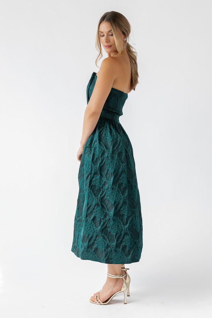 Marren Green Brocade Midi Dress - Final Sale