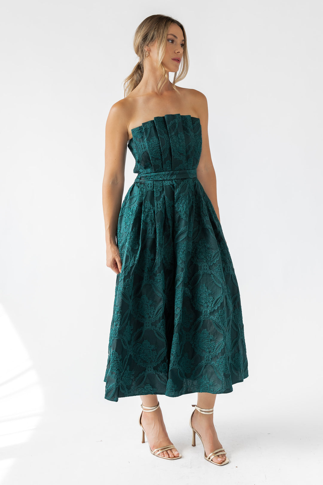 Marren Green Brocade Midi Dress - Final Sale