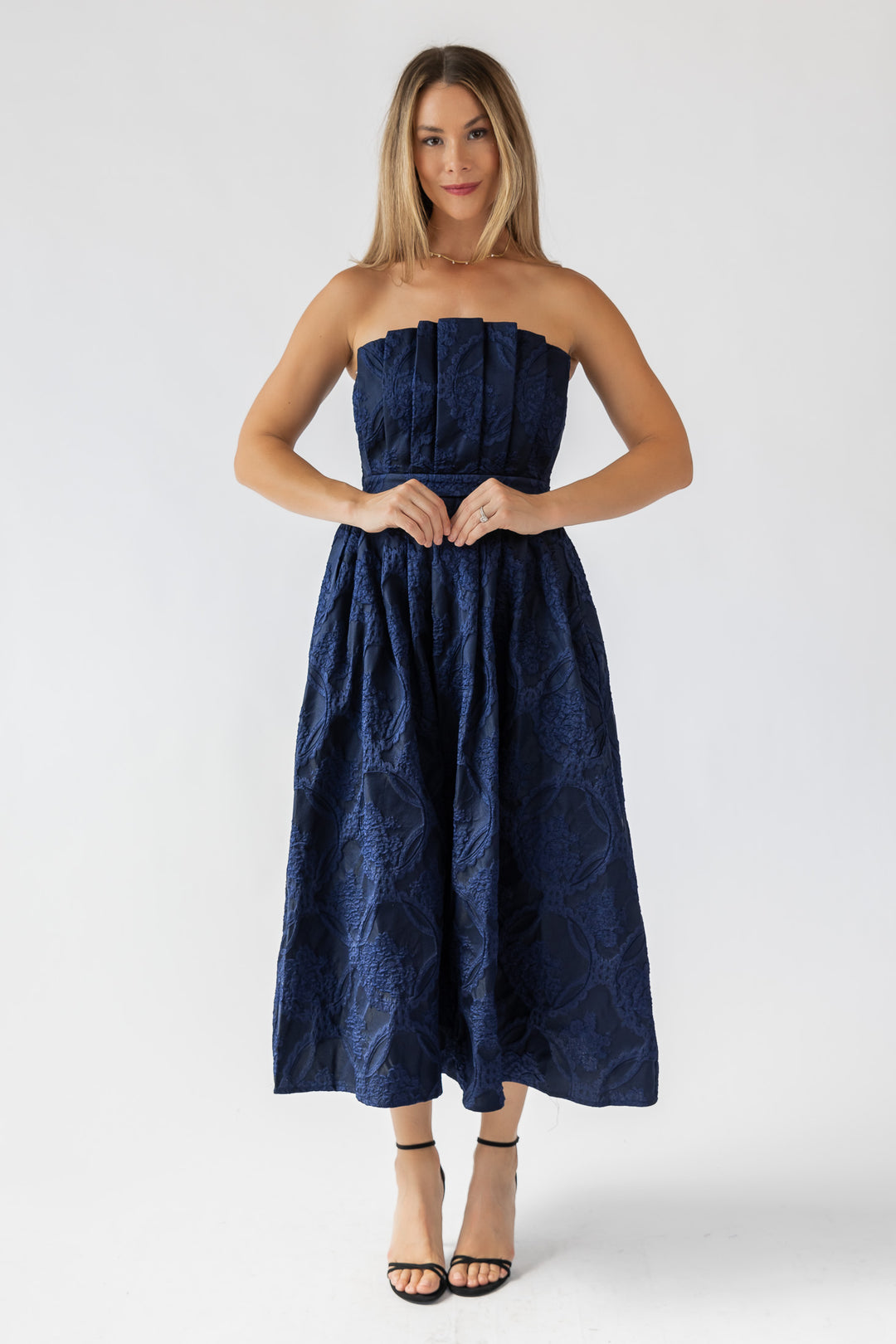 Marren Navy Brocade Midi Dress - Final Sale