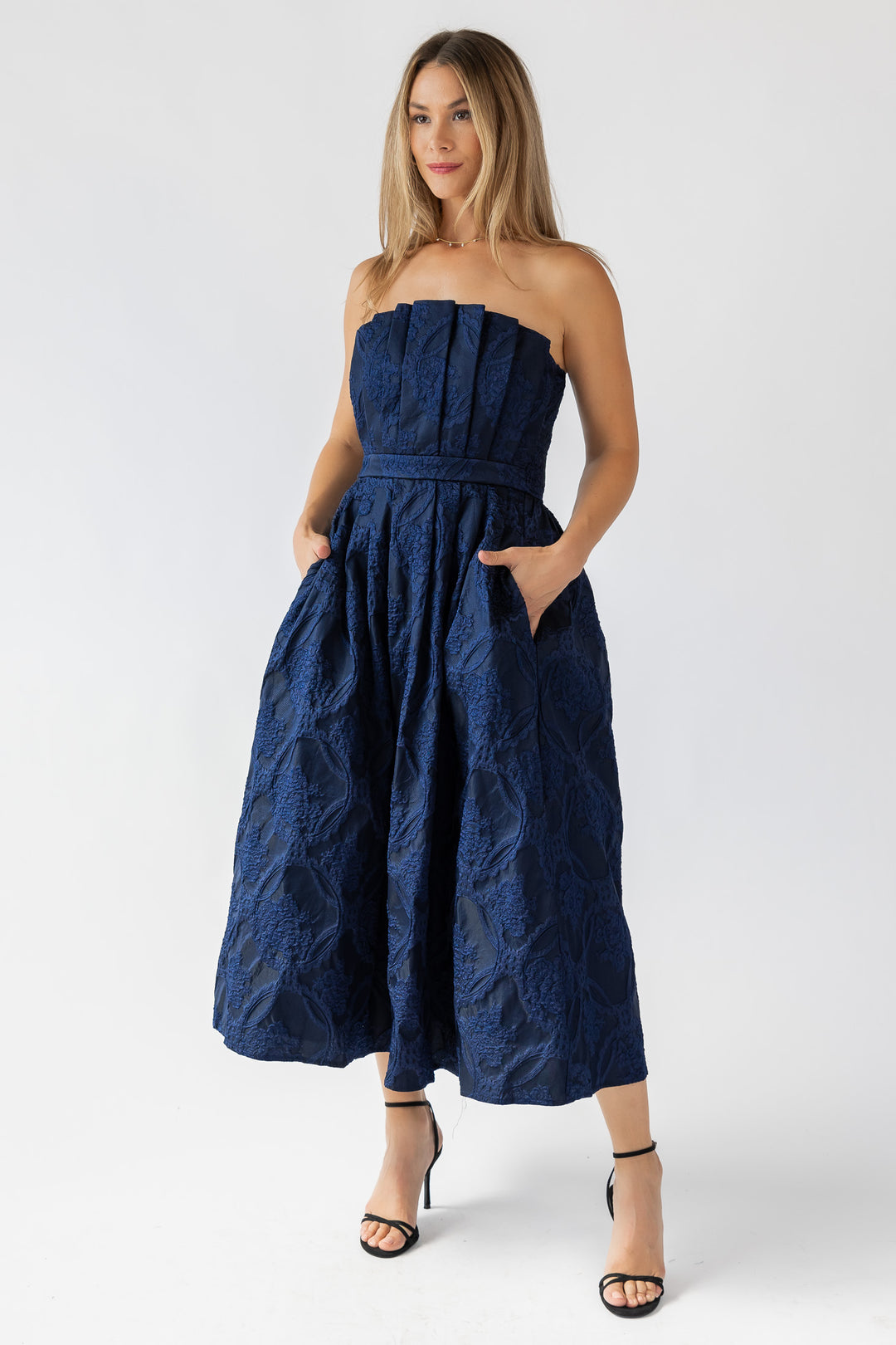 Marren Navy Brocade Midi Dress - Final Sale