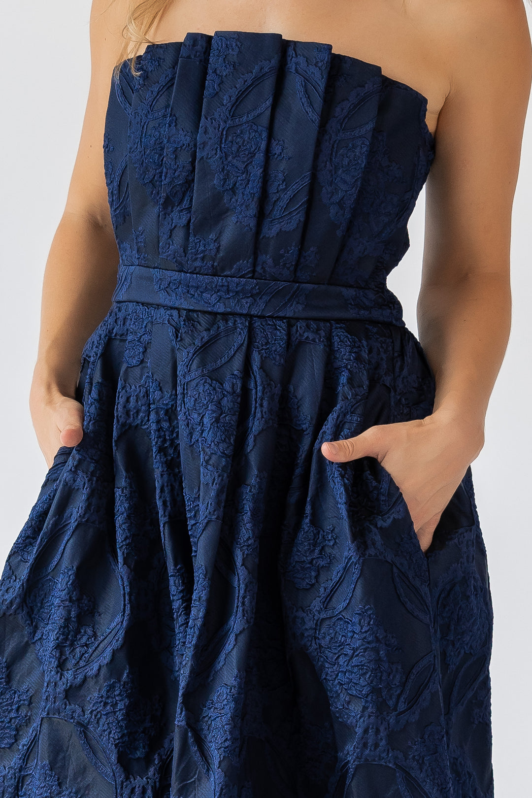 Marren Navy Brocade Midi Dress - Final Sale