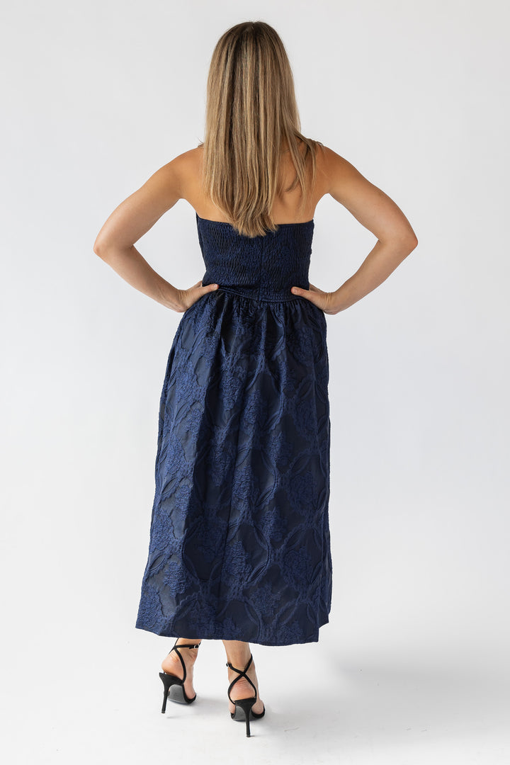 Marren Navy Brocade Midi Dress - Final Sale