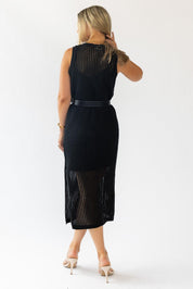 Mattie Black Crochet Knit Midi Dress