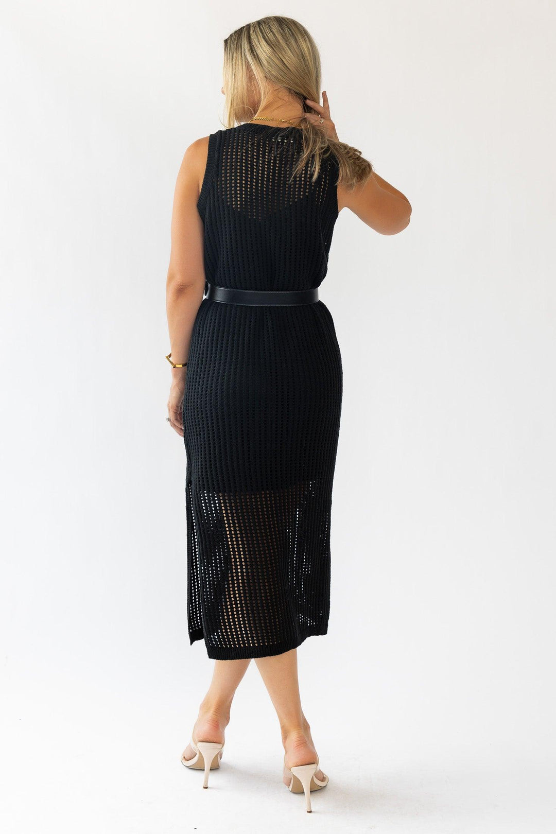 Mattie Black Crochet Knit Midi Dress - Final Sale