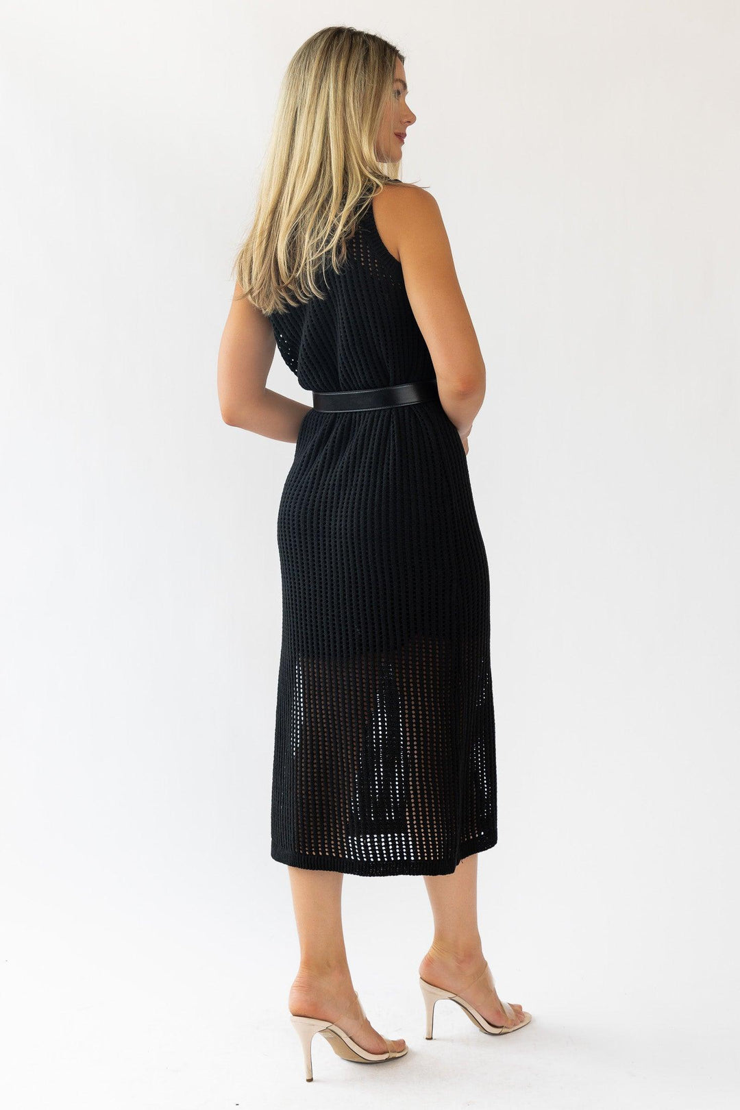 Mattie Black Crochet Knit Midi Dress - Final Sale