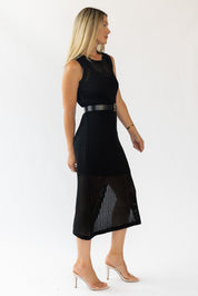 Mattie Black Crochet Knit Midi Dress