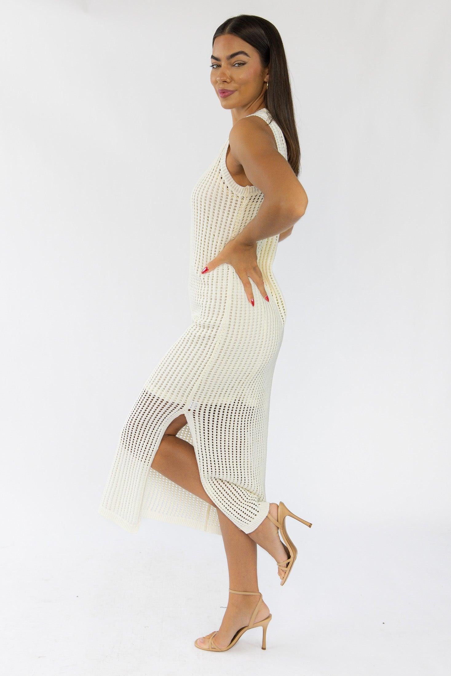 Mattie Cream Crochet Knit Maxi Dress