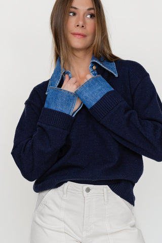 Merritt Collar Sweater - Navy/Denim