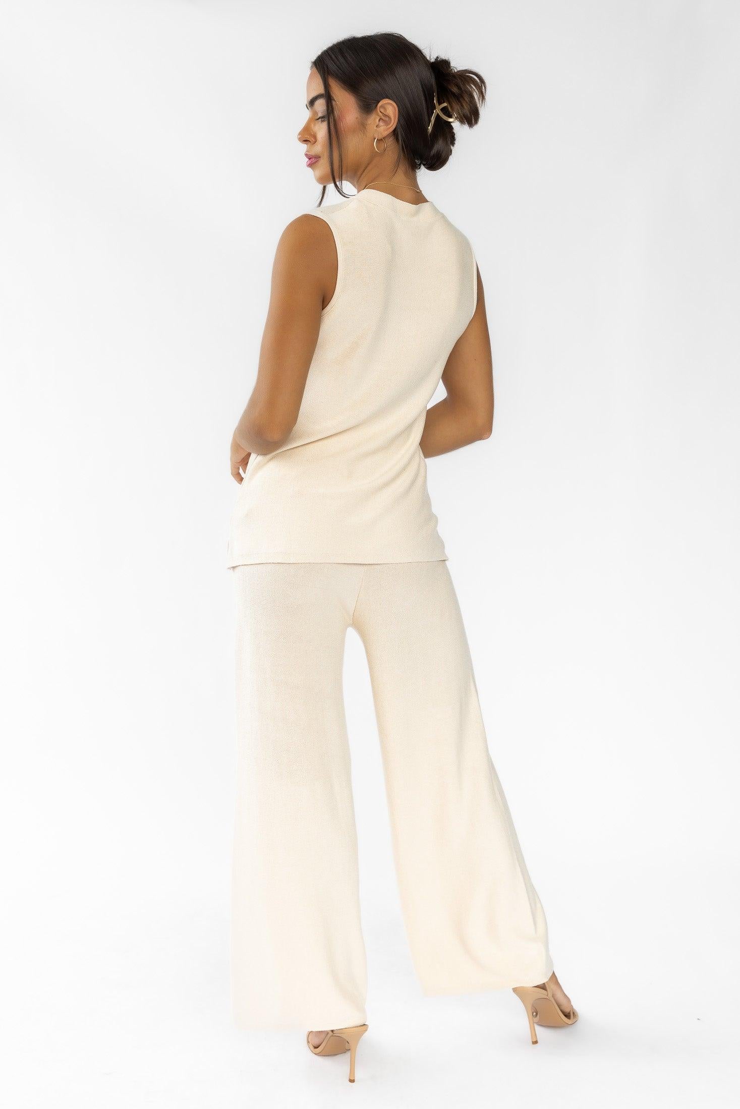 Myla Ecru Knit Wide Leg Pants - Final Sale