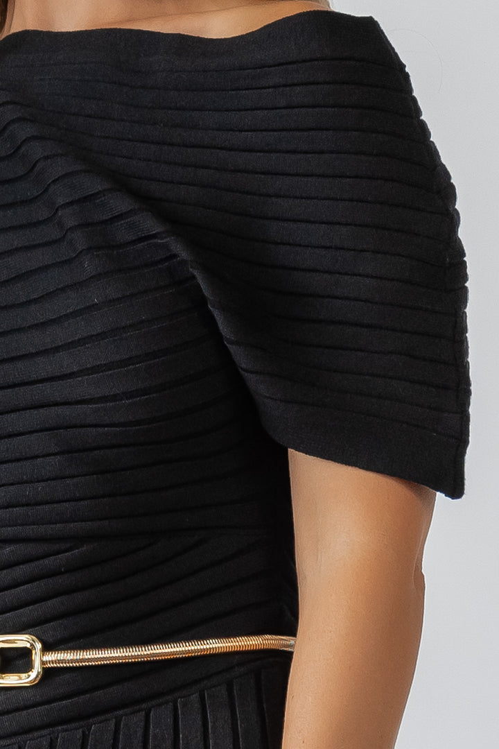 Nori Black Off Shoulder Midi Dress