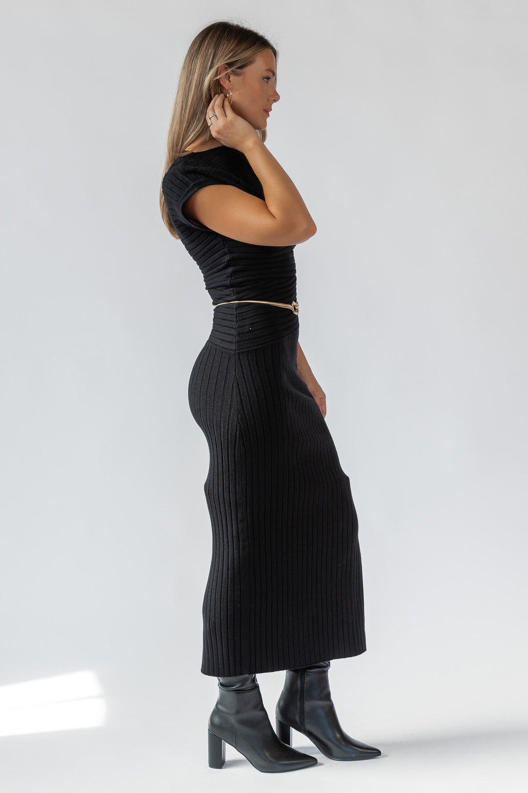 Nori Black Off Shoulder Midi Dress