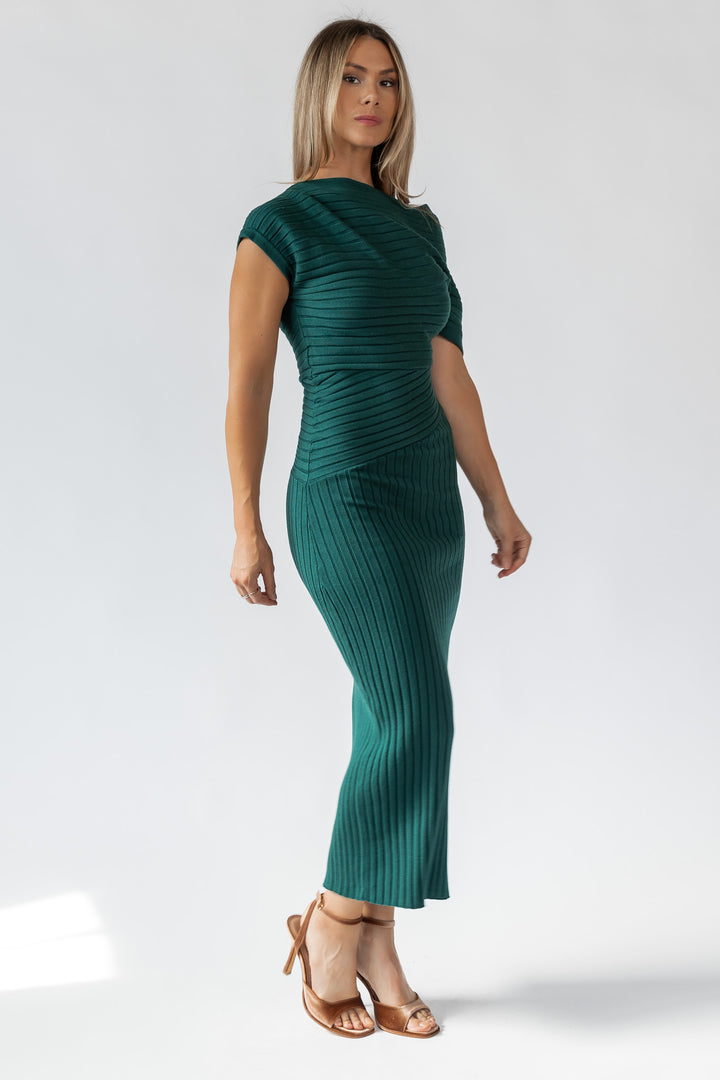 Nori Green Off Shoulder Midi Dress