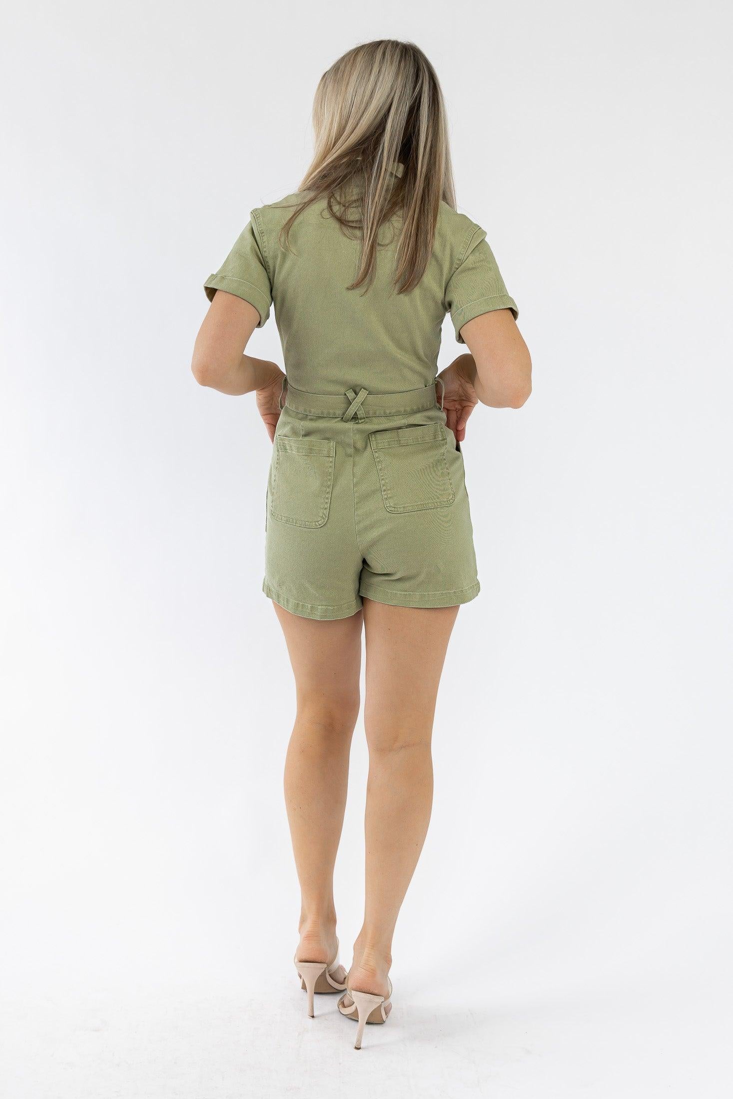 Parker Green Washed Utility Romper - Final Sale