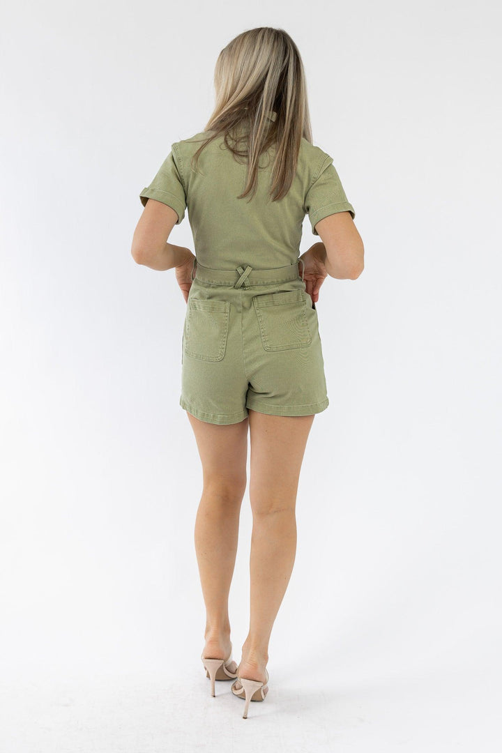 Parker Green Washed Utility Romper - Final Sale