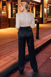 Midnight Mingle Black Satin Pants - JO+CO