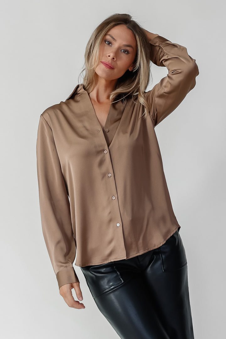 Pippa Brown Button Down Blouse