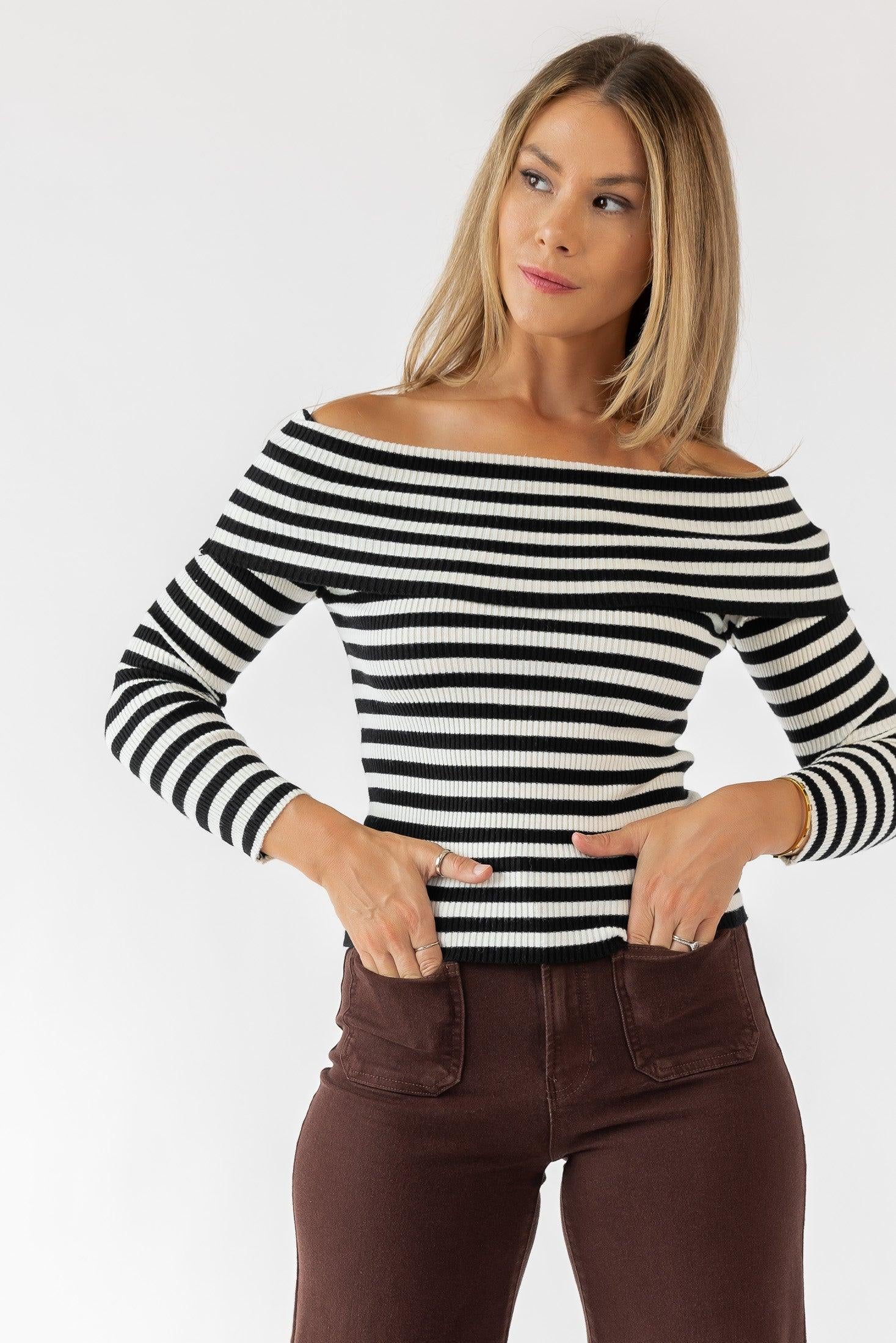 Priscilla Black Stripe Top