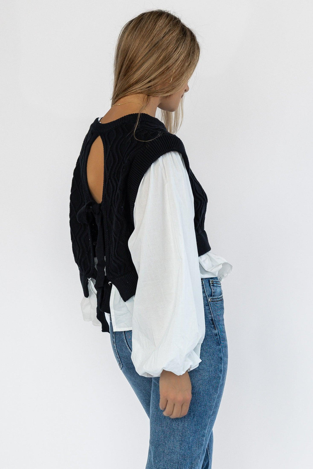 Reeve Black Sweater Poplin Top - Final Sale