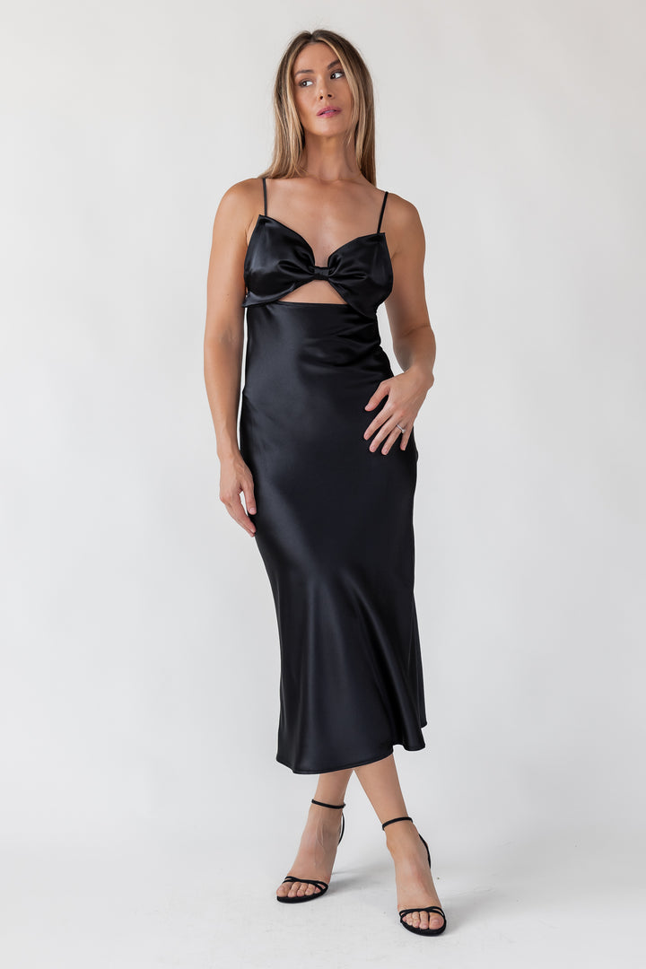 Romie Black Bow Cutout Midi Dress - Final Sale