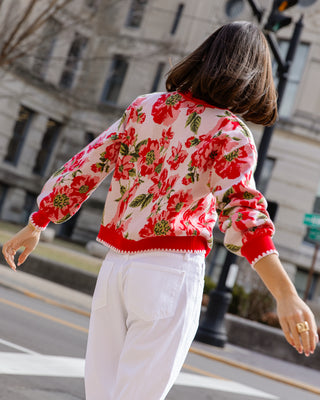 Rosette Sweater Cardi - Red Floral