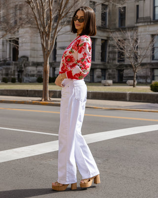Rosette Sweater Cardi - Red Floral