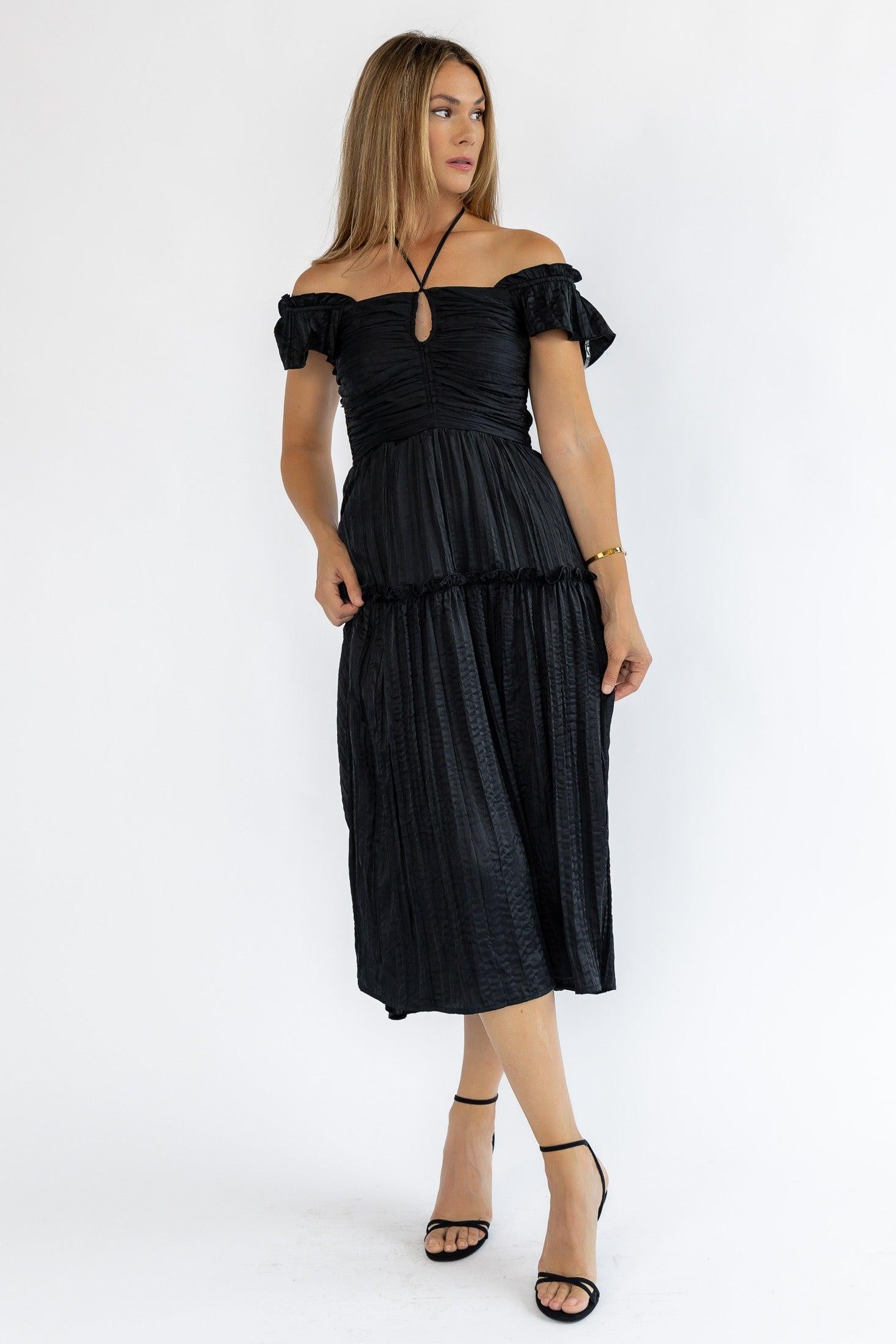 Ruche Me Right Black Midi Dress