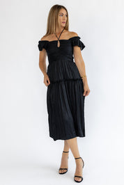 Ruche Me Right Black Midi Dress