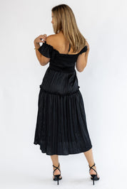 Ruche Me Right Black Midi Dress