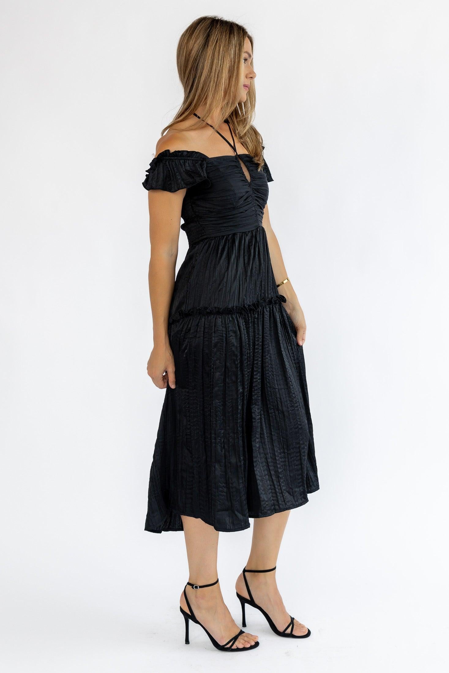 Ruche Me Right Black Midi Dress