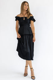 Ruche Me Right Black Midi Dress