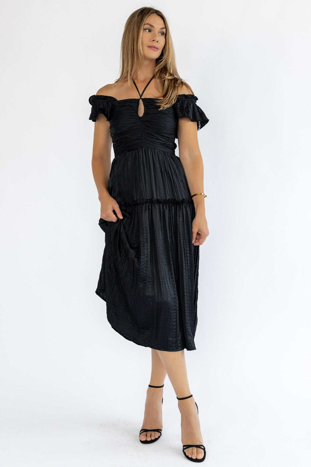 Ruche Me Right Black Midi Dress - Final Sale