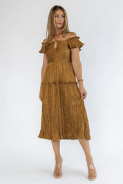 Ruche Me Right Golden Midi Dress