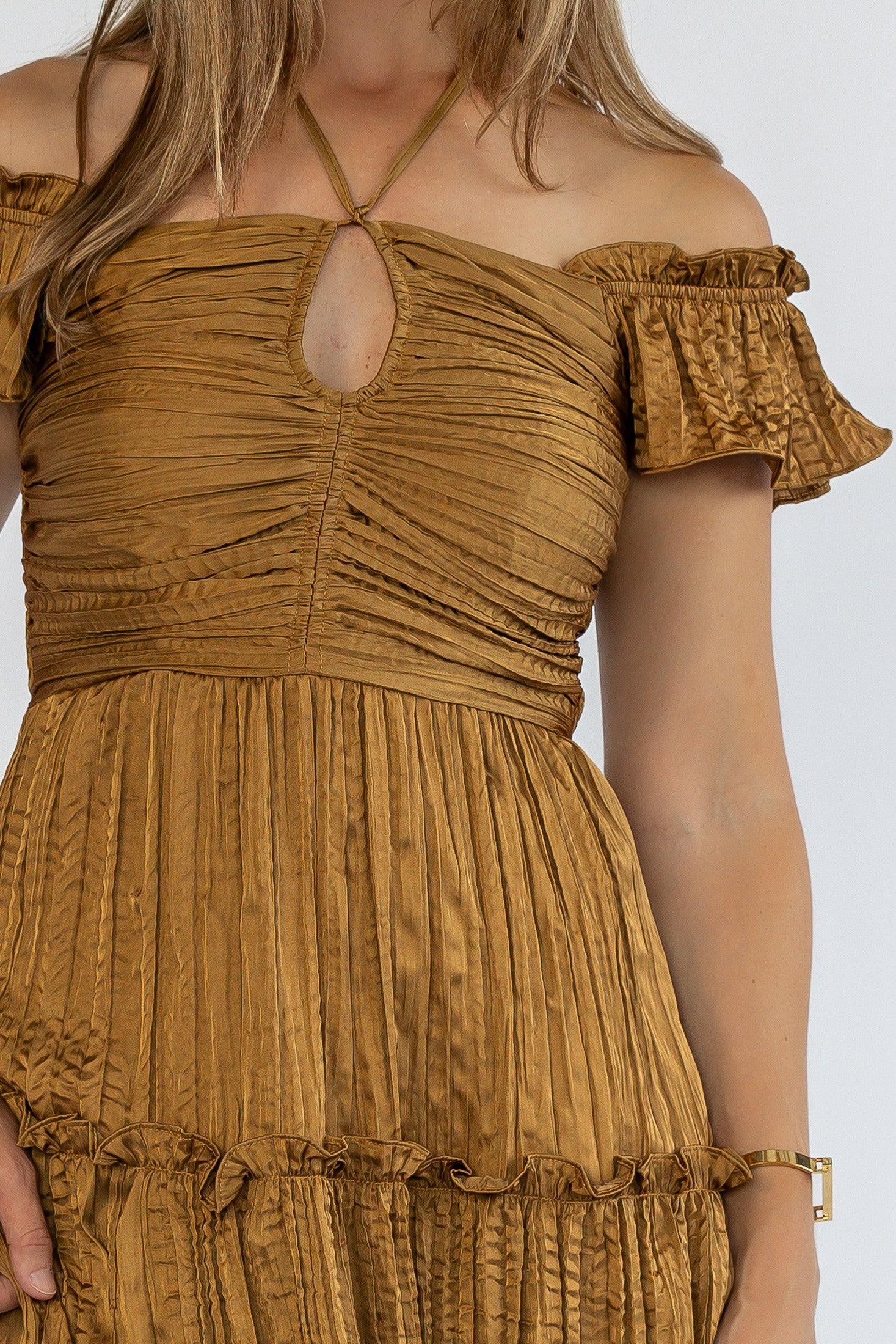 Ruche Me Right Golden Midi Dress