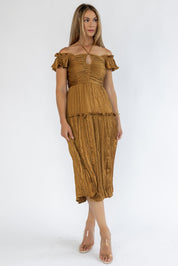 Ruche Me Right Golden Midi Dress